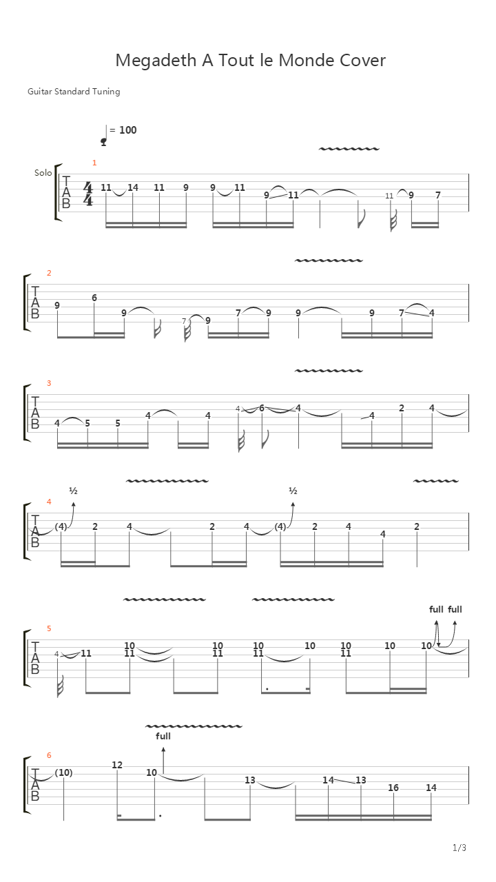 A Tout Le Monde (Solo)吉他谱