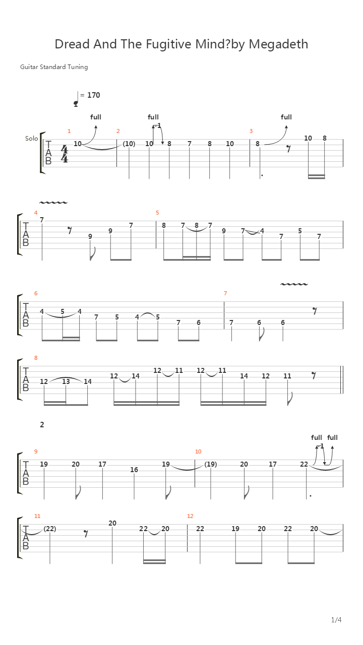 Dread And The Fugitive Mind (Guitar Solo Tutorial by Chris Zoupa)吉他谱