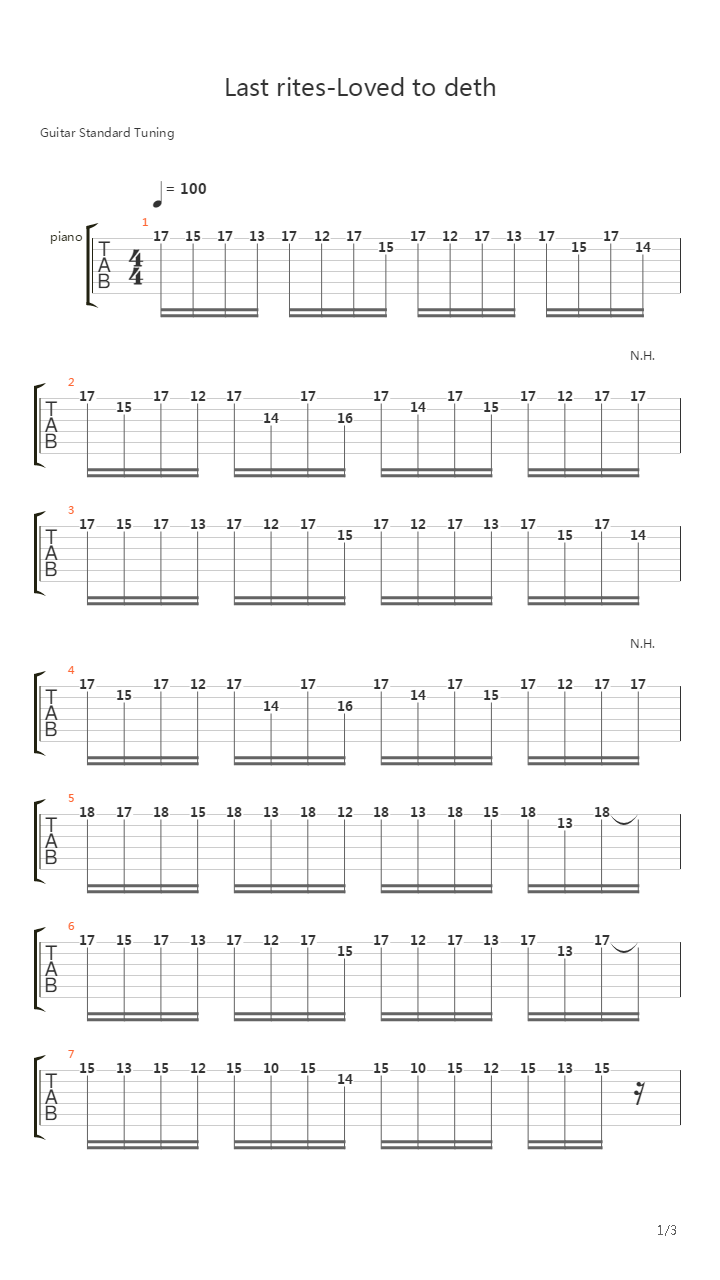 Last Rites Loved To Death吉他谱