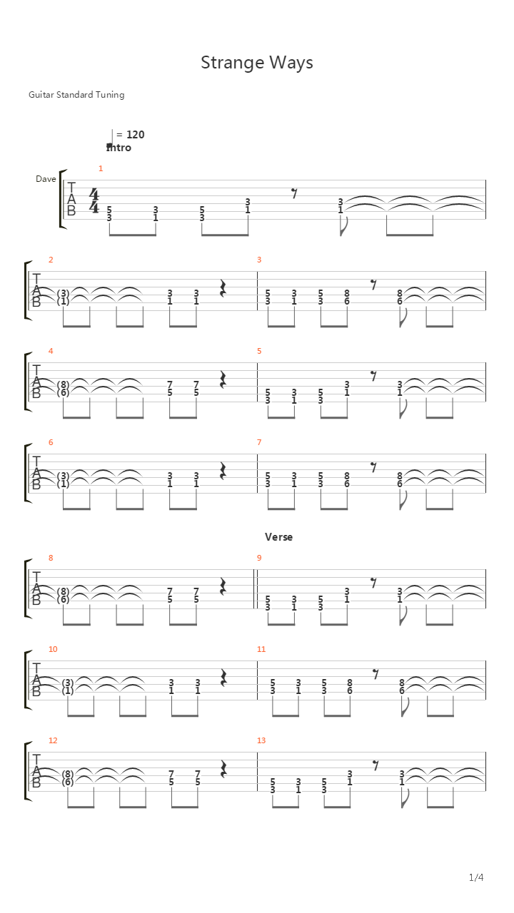Strange Ways吉他谱