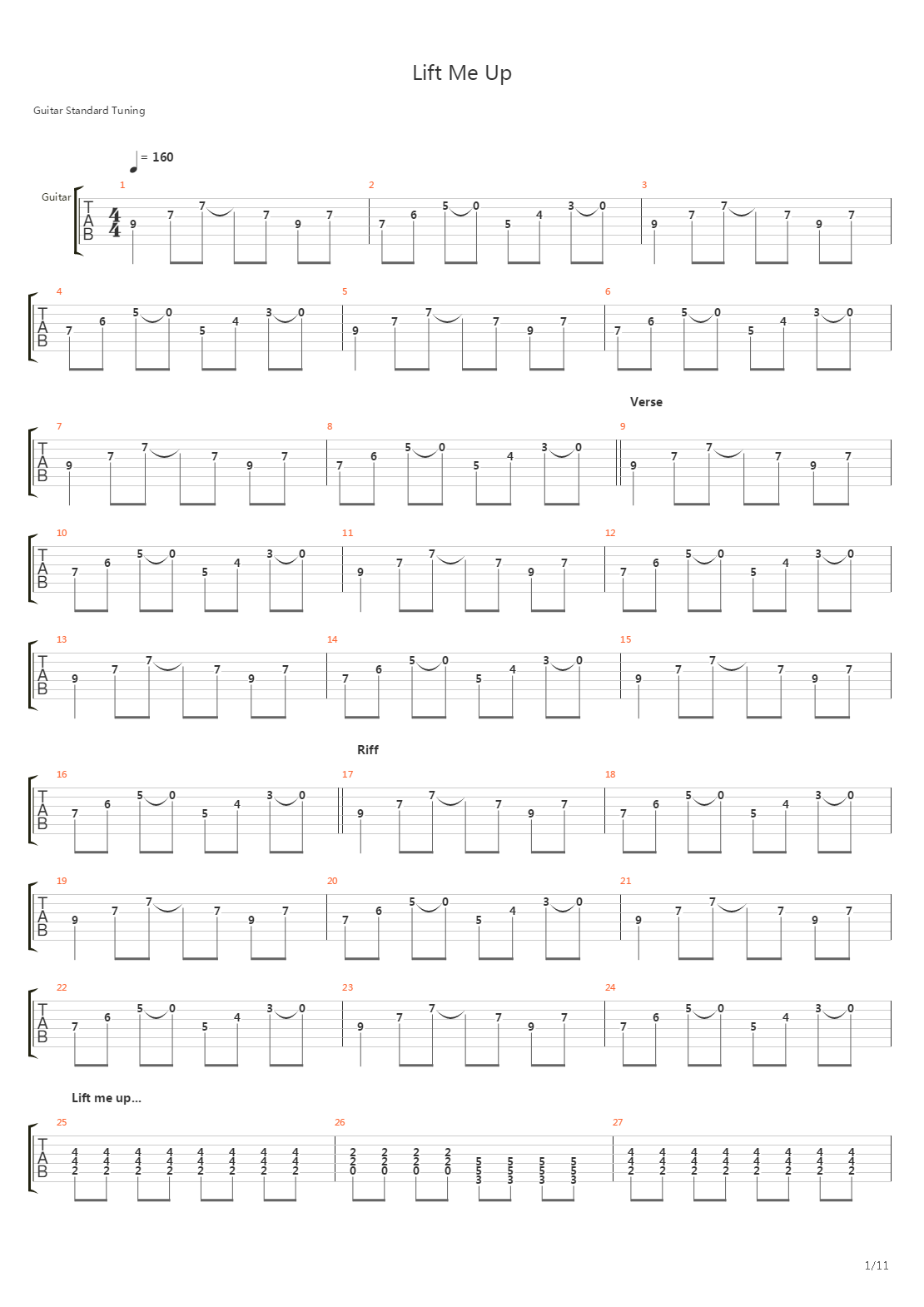 Lift Me Up吉他谱