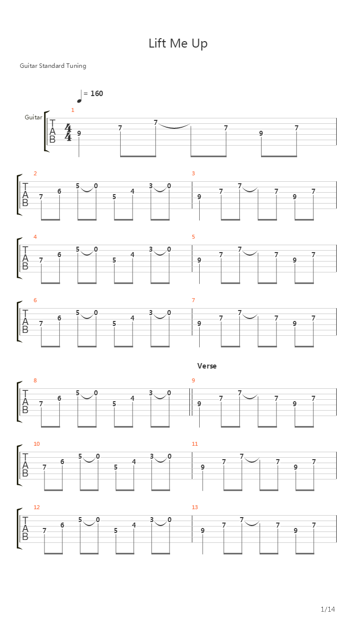Lift Me Up吉他谱