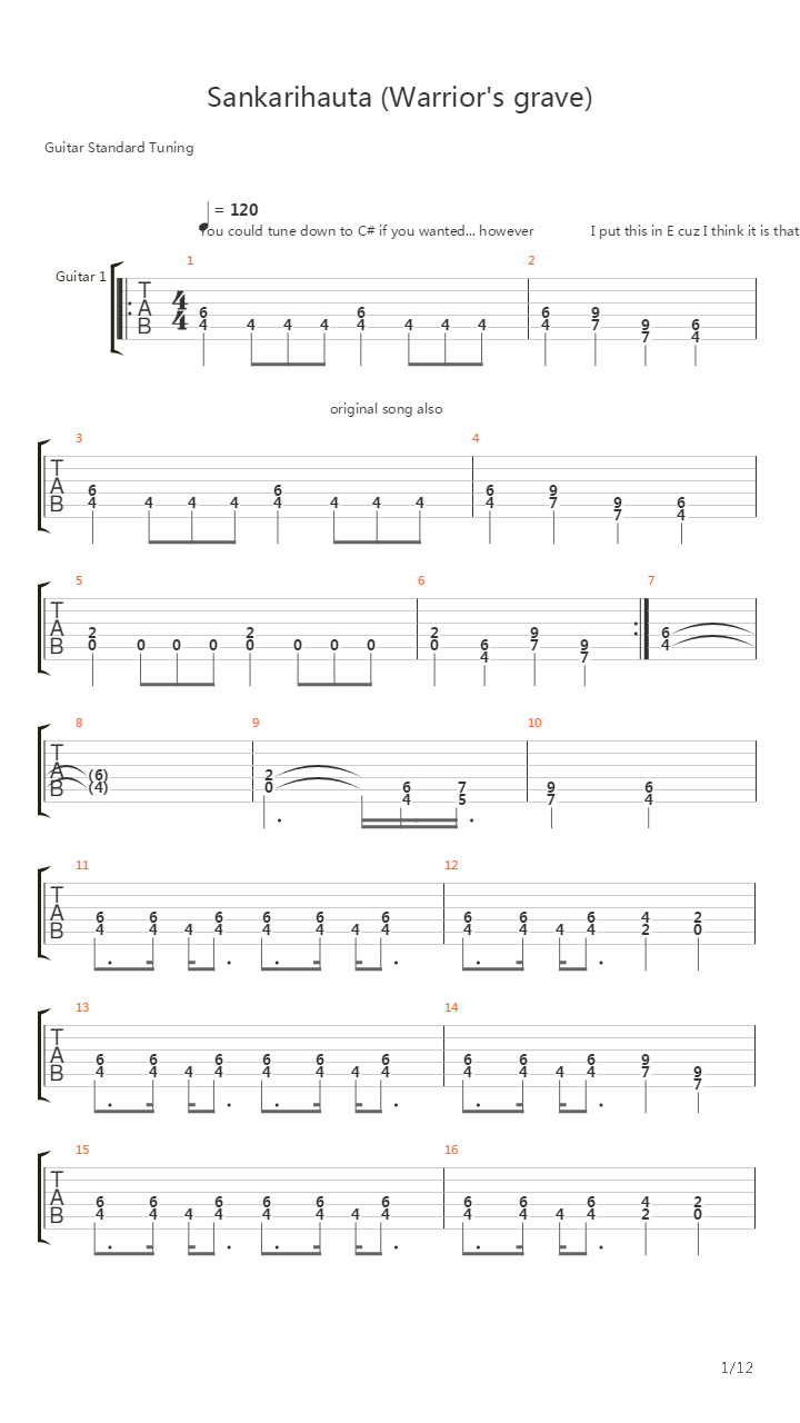 Sankarihauta (Warriors Grave)吉他谱