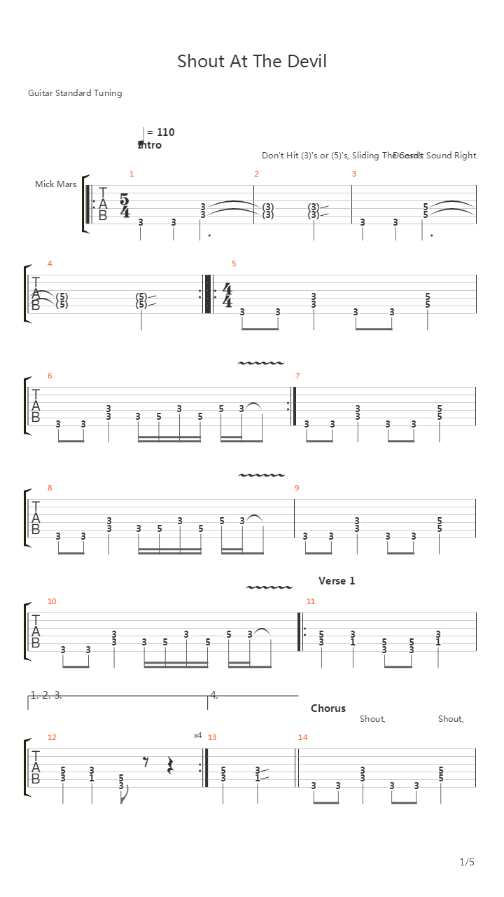 Shout At The Devil吉他谱