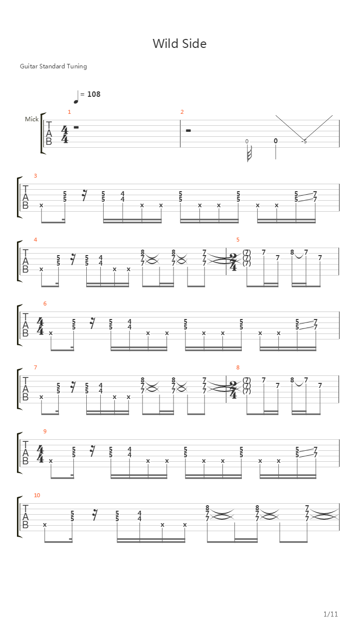 Wild side吉他谱