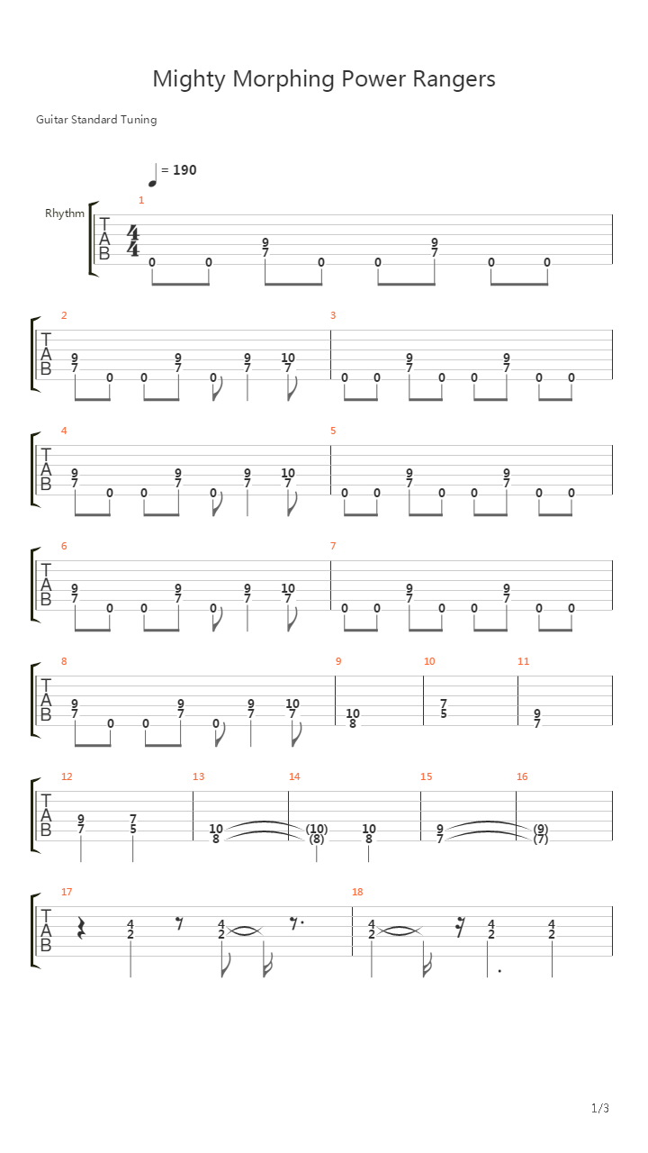 Mighty Morphin Power Rangers(恐龙战队) - Theme吉他谱