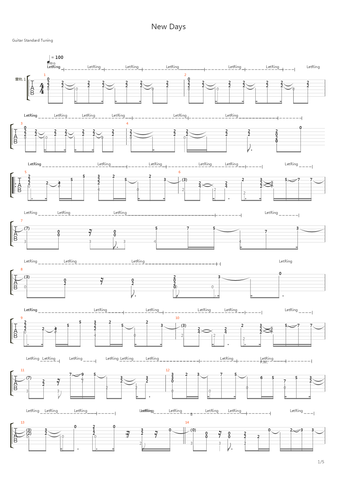 New Days吉他谱