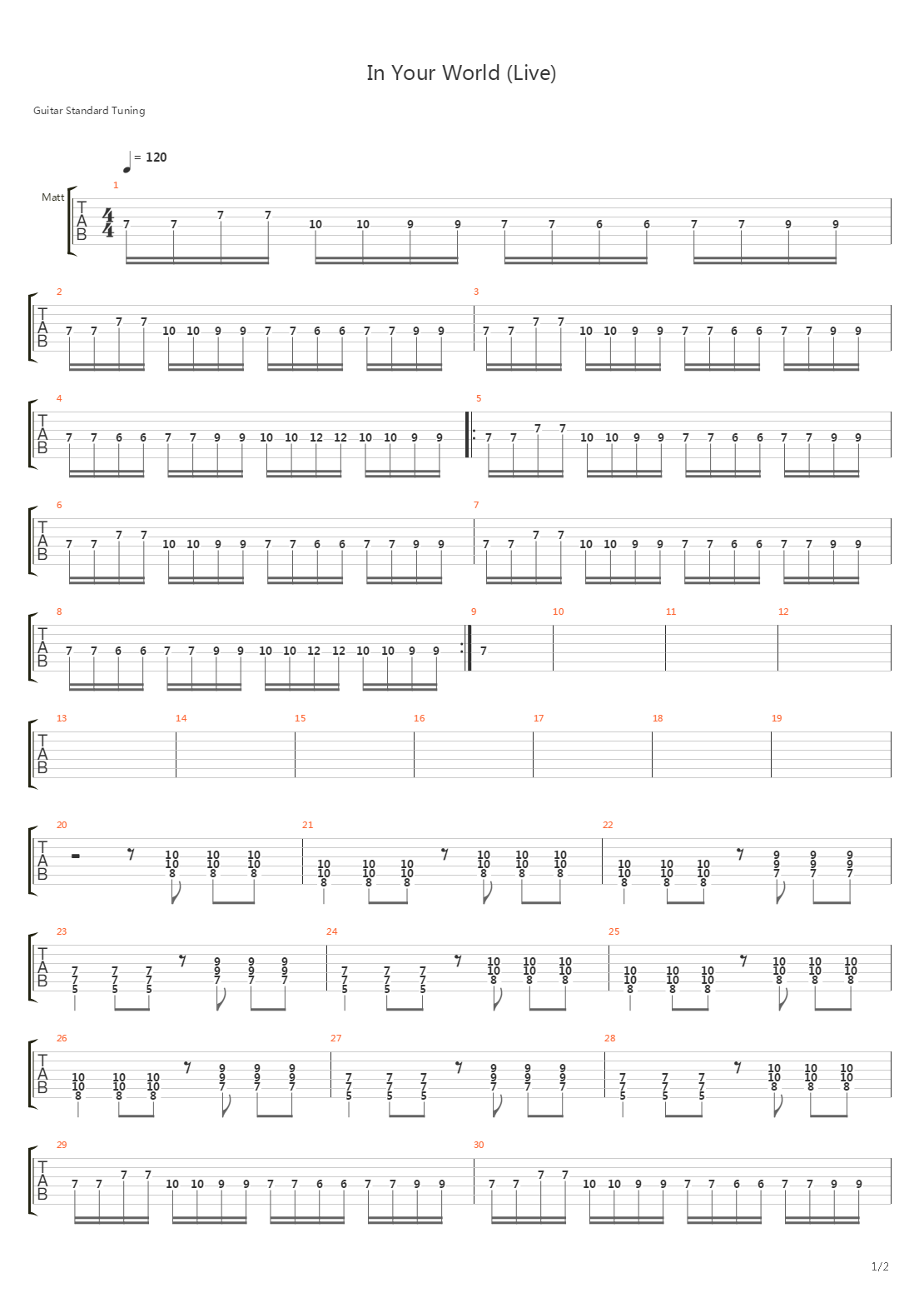 In Your World (Live)吉他谱