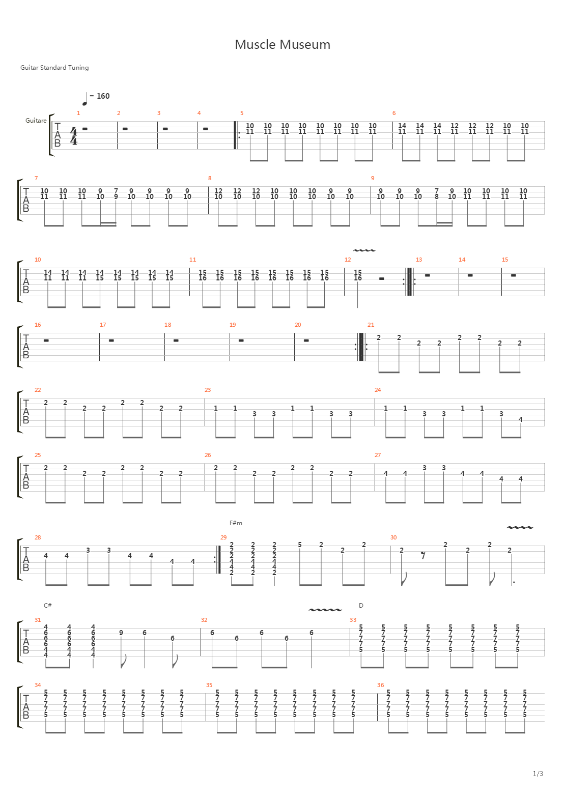 Muscle Museum吉他谱