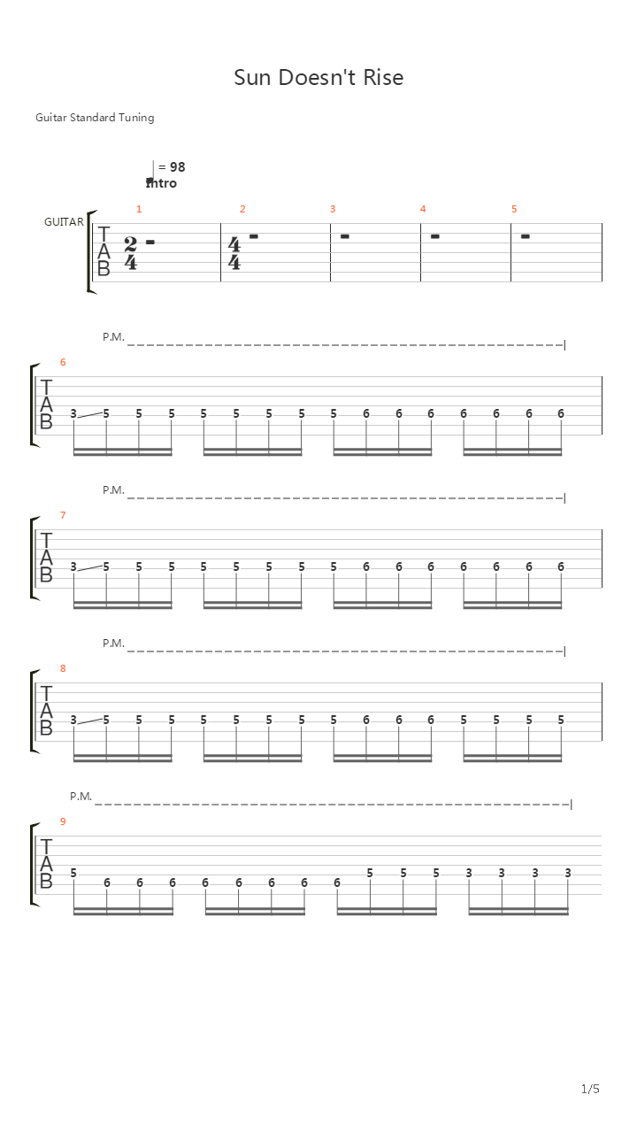 Sun Doesnt Rise吉他谱