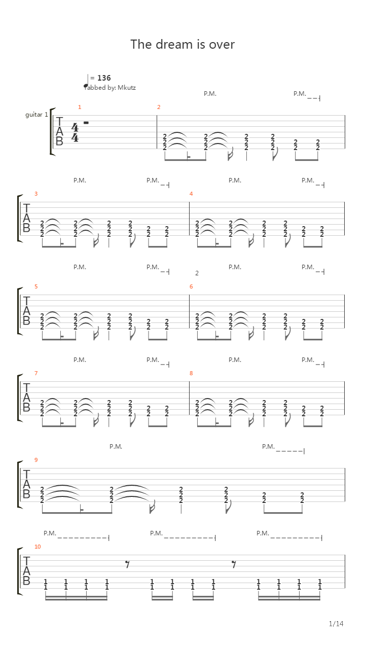 The Dream Is Over吉他谱