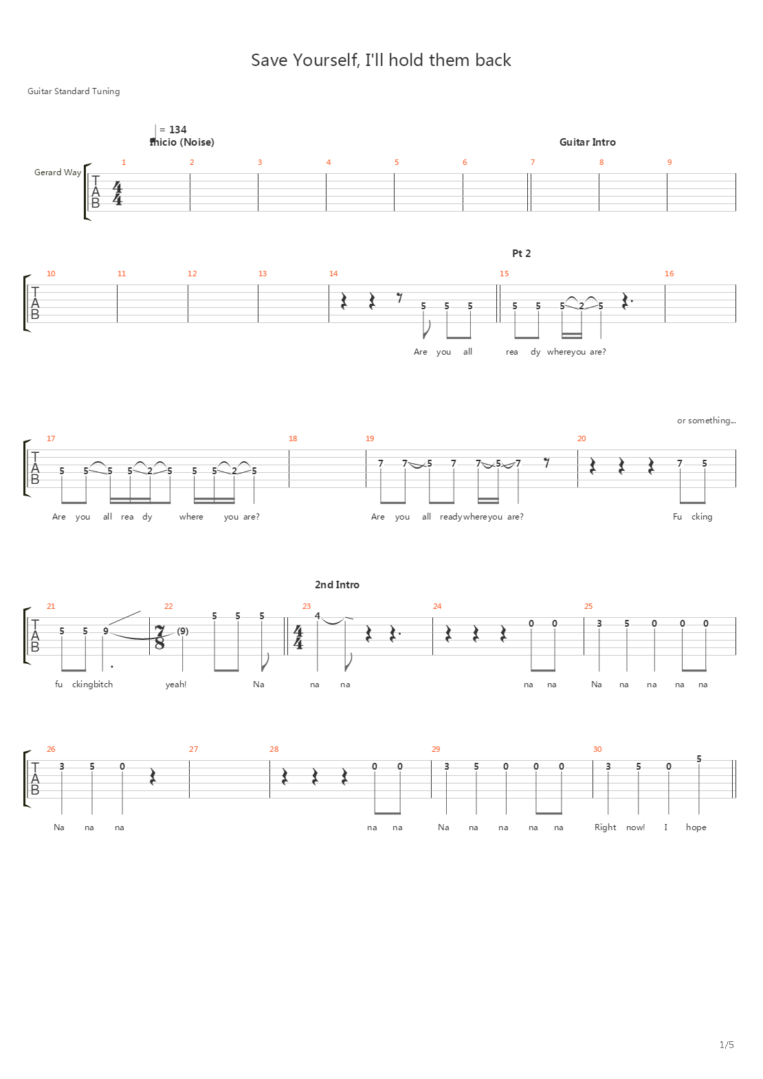 Save Yourself, I'll Hold Them Back吉他谱