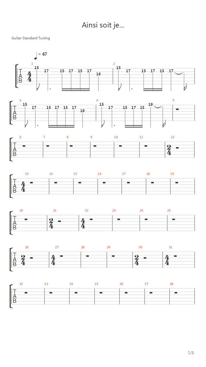 Ainsi Soit Je吉他谱