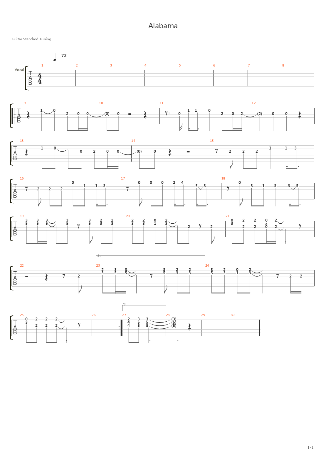 Alabama吉他谱