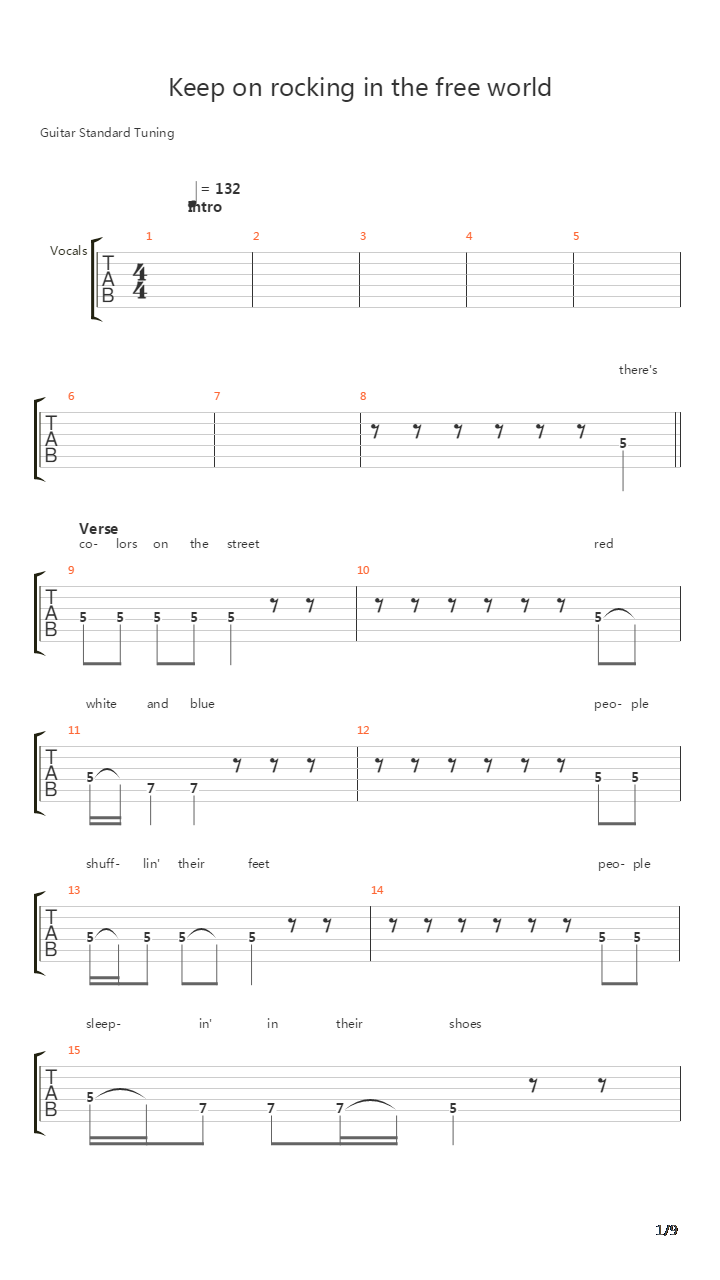 Keep On Rocking On The Free World吉他谱