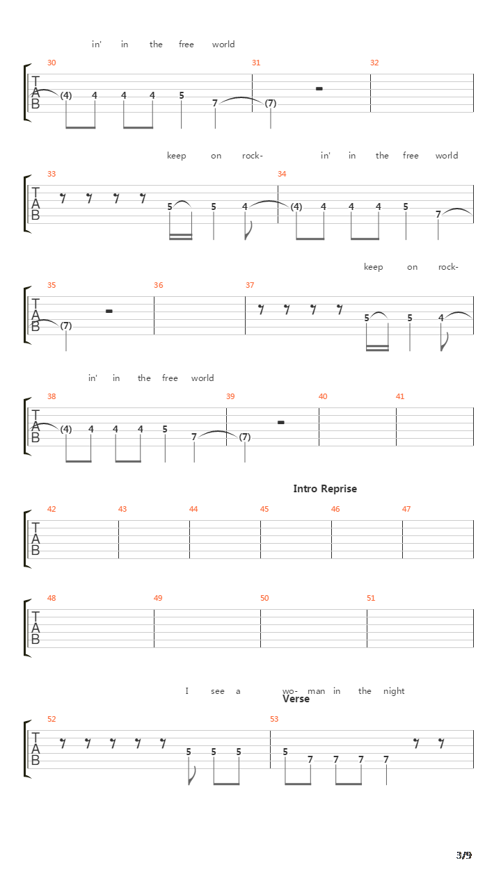 Keep On Rocking On The Free World吉他谱