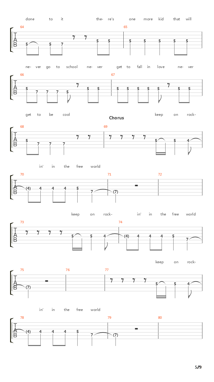 Keep On Rocking On The Free World吉他谱