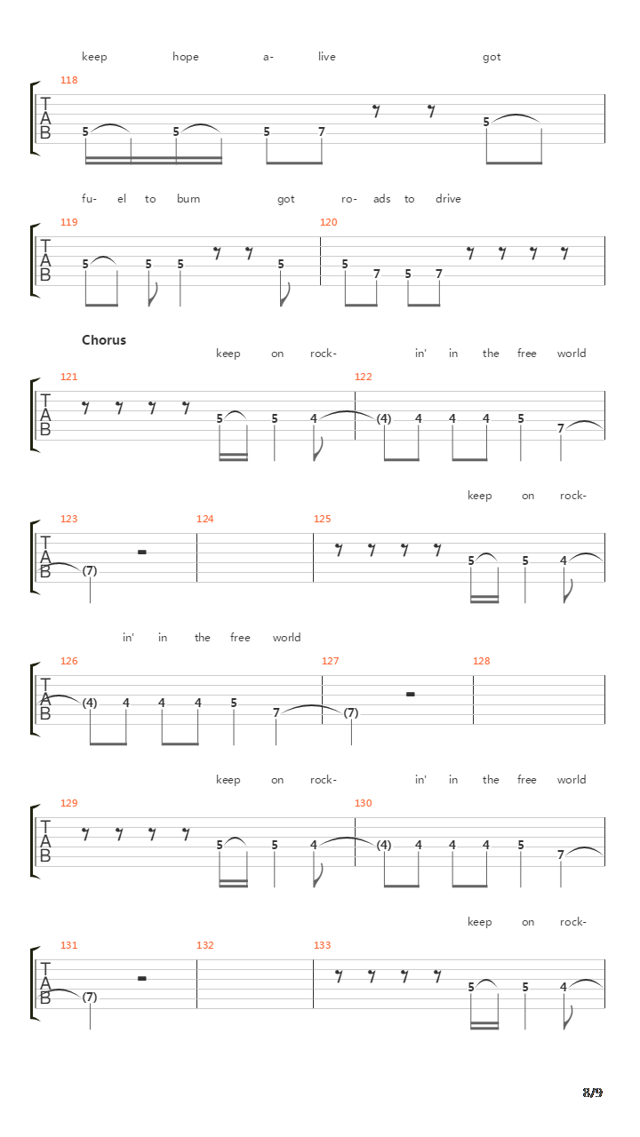 Keep On Rocking On The Free World吉他谱
