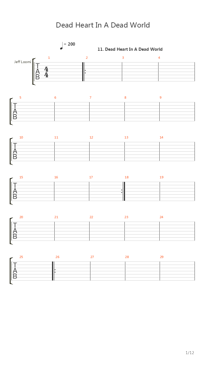 Dead Heart In A Dead World吉他谱