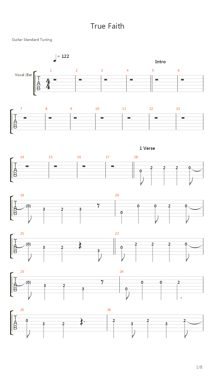 True Faith吉他谱