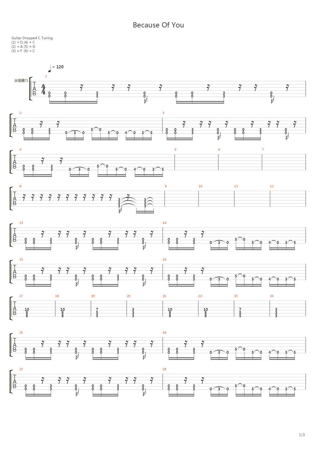 Because Of You吉他谱