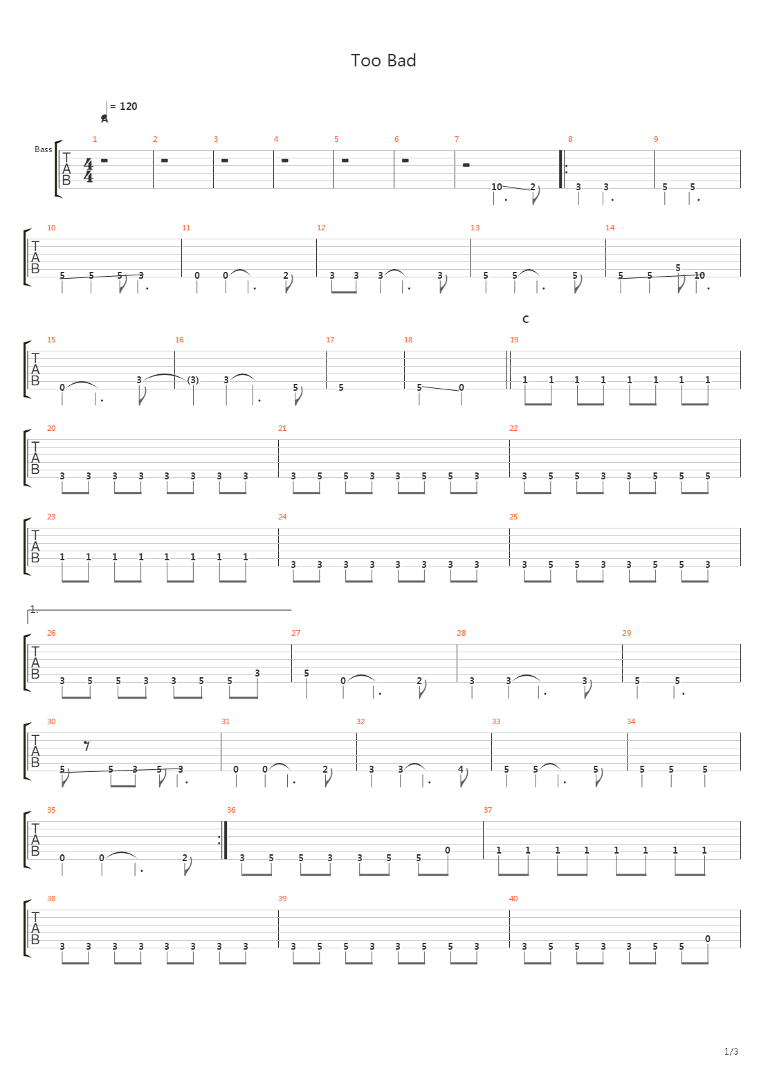 Too Bad吉他谱