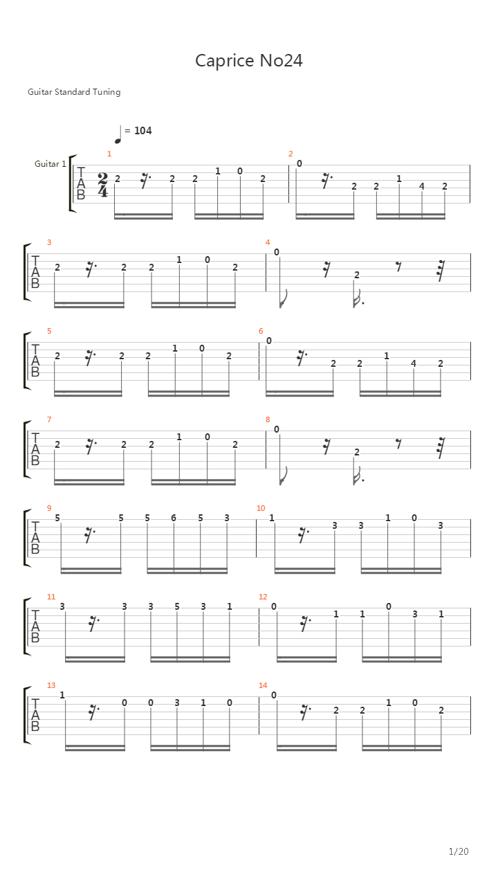 Caprice No 24 Cuarteto吉他谱