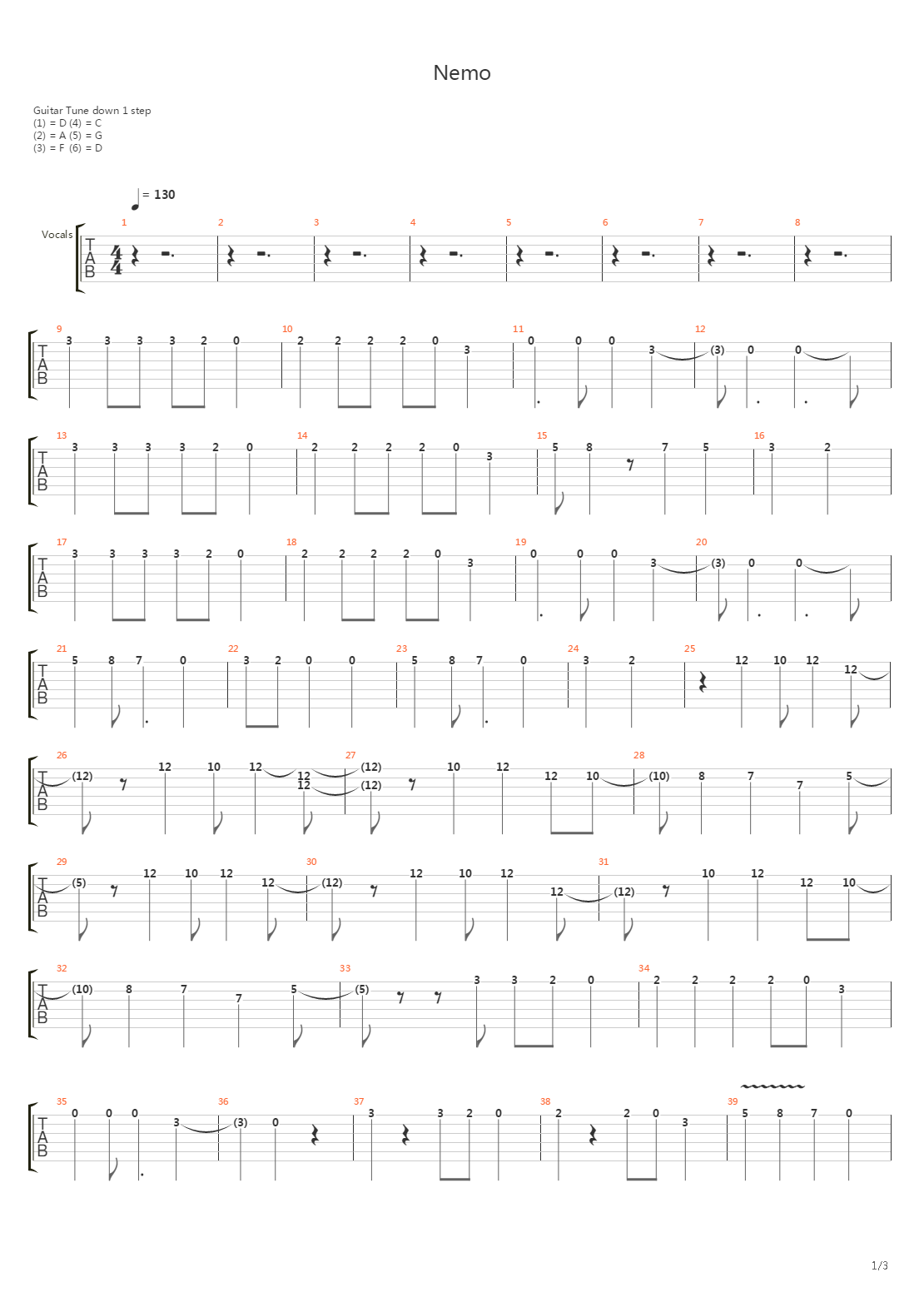 Nemo (cover)吉他谱