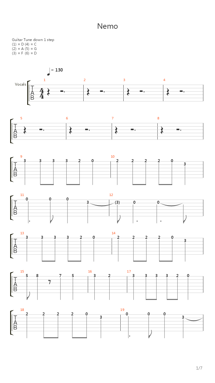 Nemo (cover)吉他谱