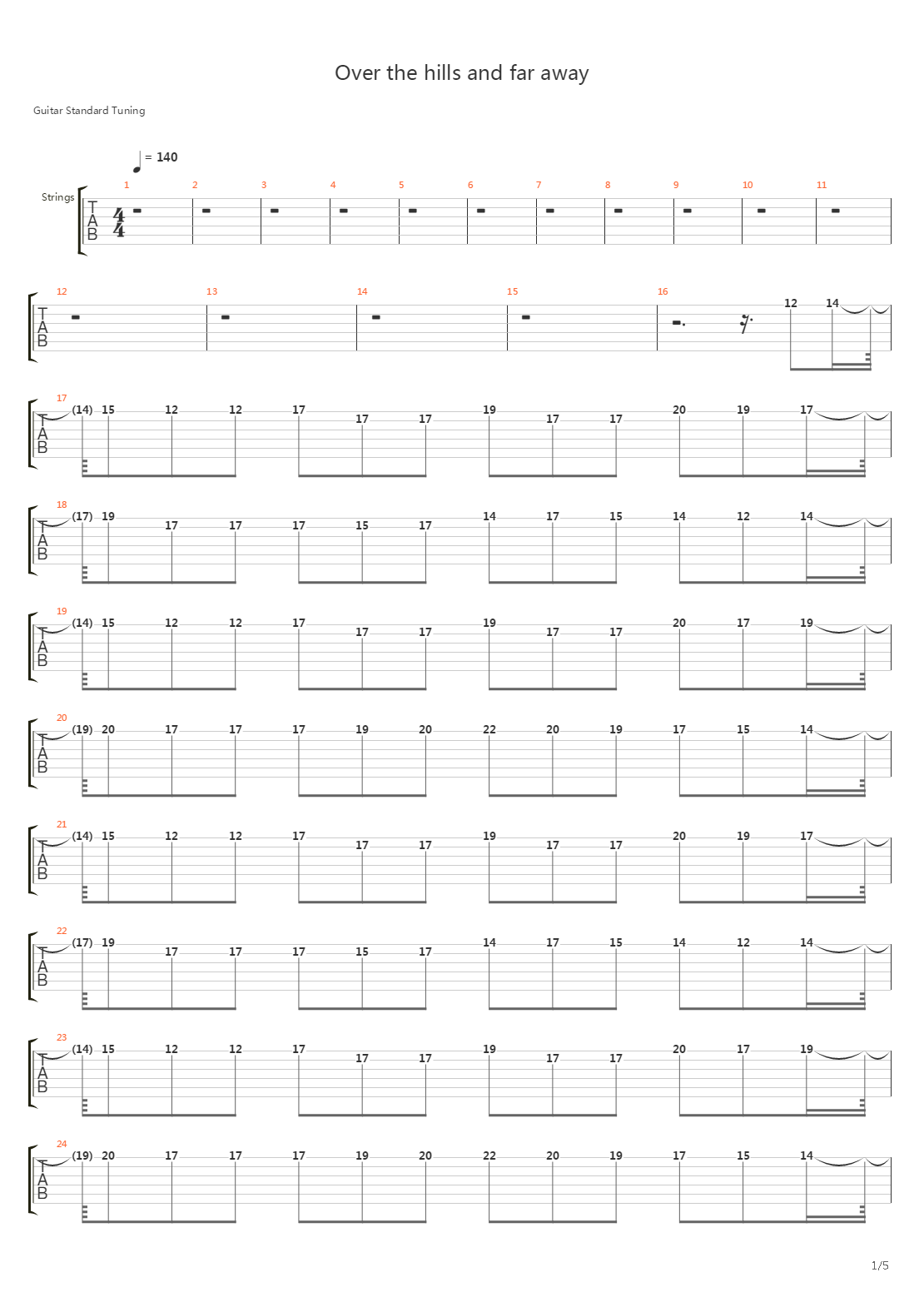 Over The Hills And Far Away吉他谱