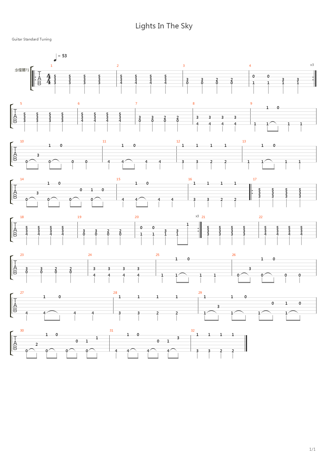 Lights In The Sky吉他谱