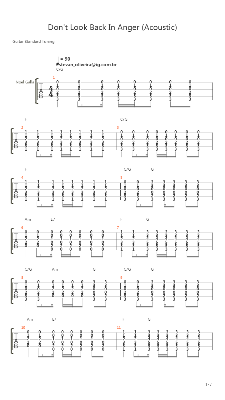 Dont Look Back In Anger吉他谱