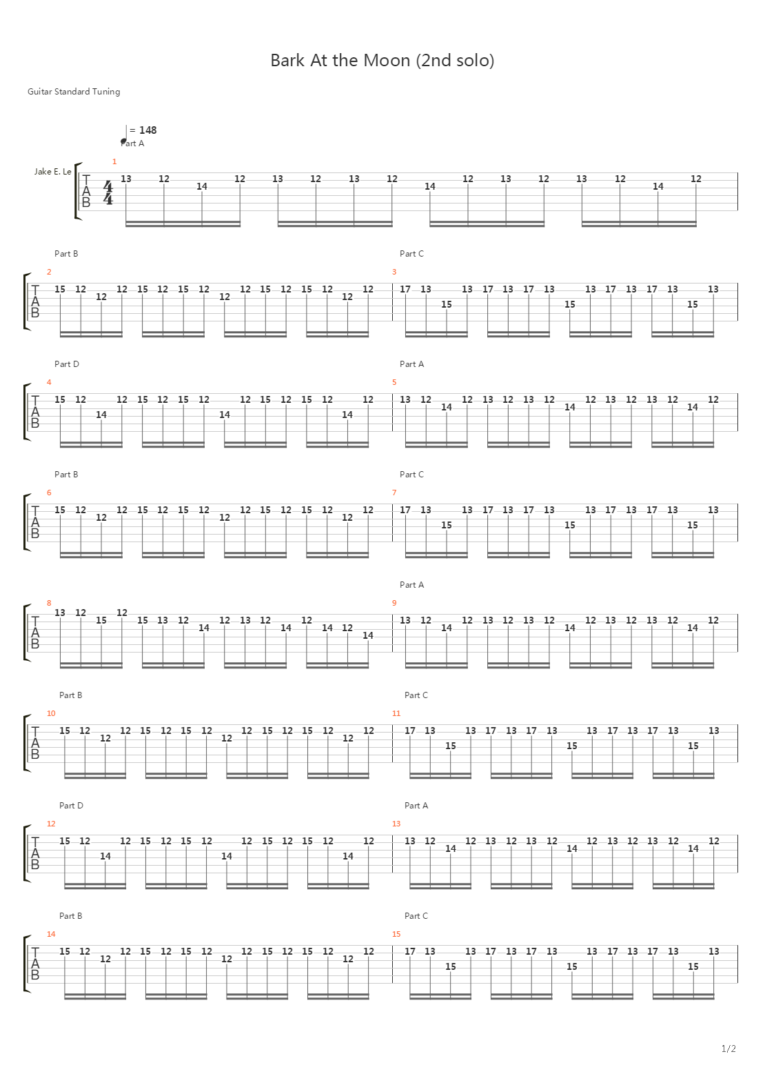 Bark At the Moon (2nd solo)吉他谱