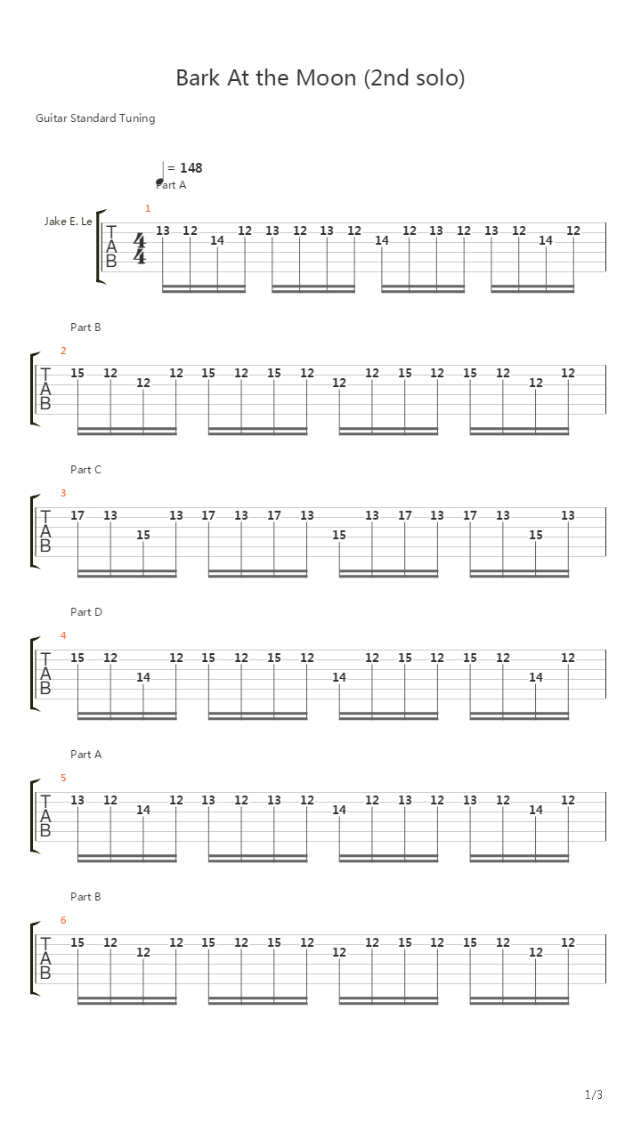 Bark At the Moon (2nd solo)吉他谱