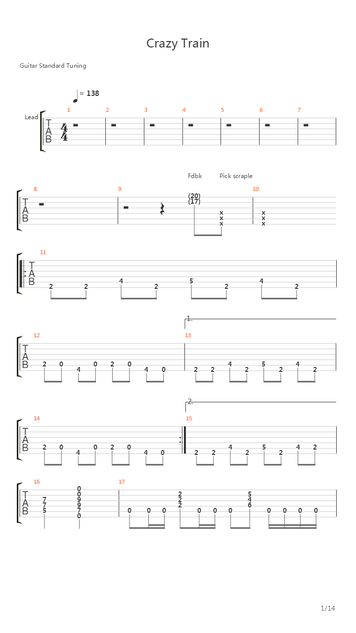 Crazy Train吉他谱