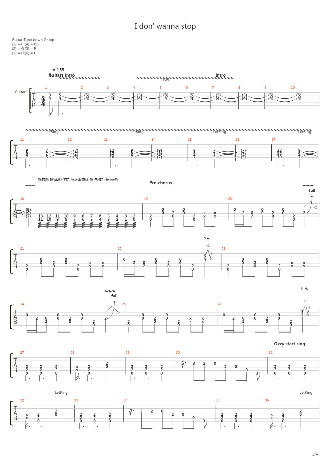 I Dont Wanna Stop吉他谱