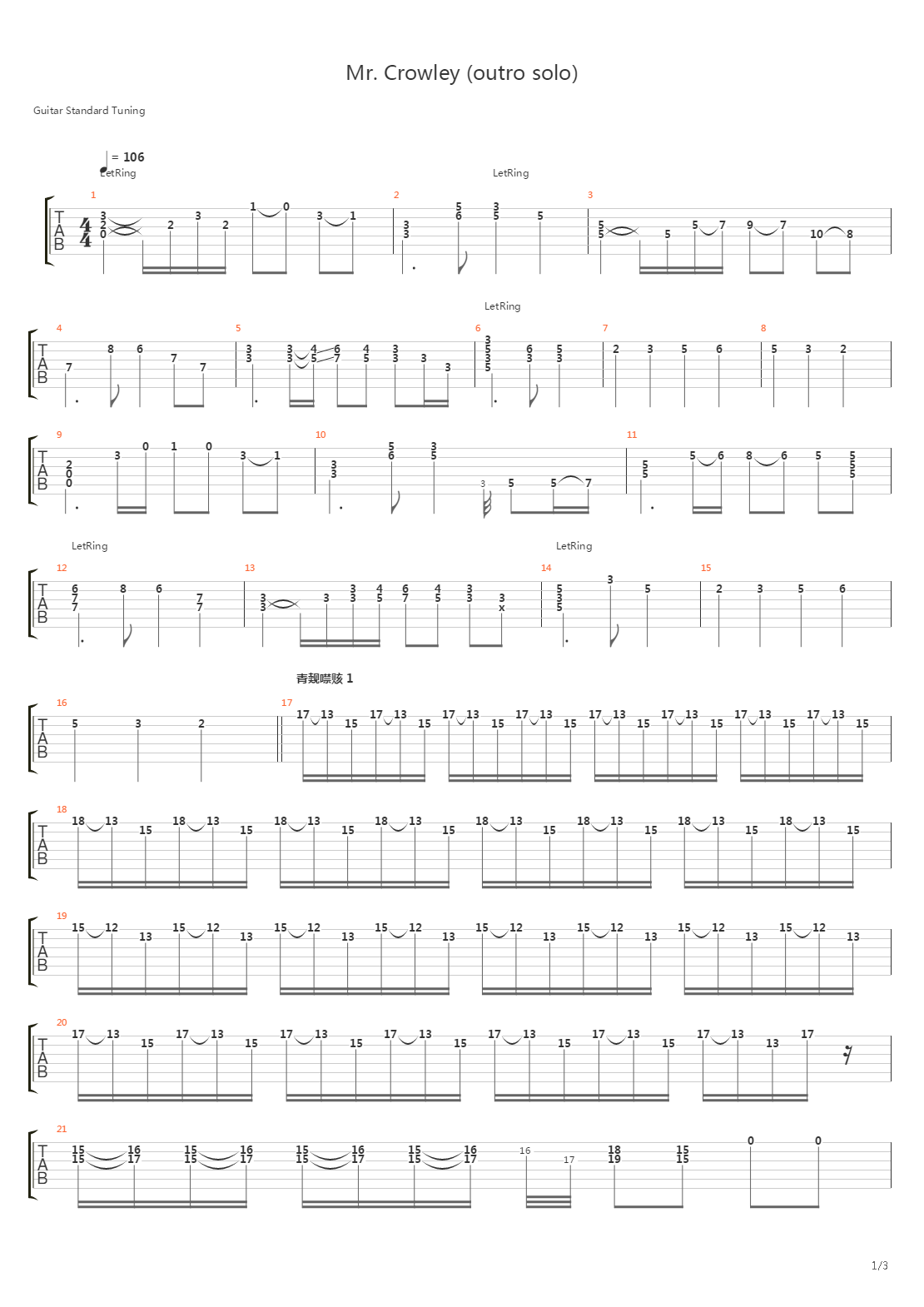 Mr Crowley (outro solo)吉他谱