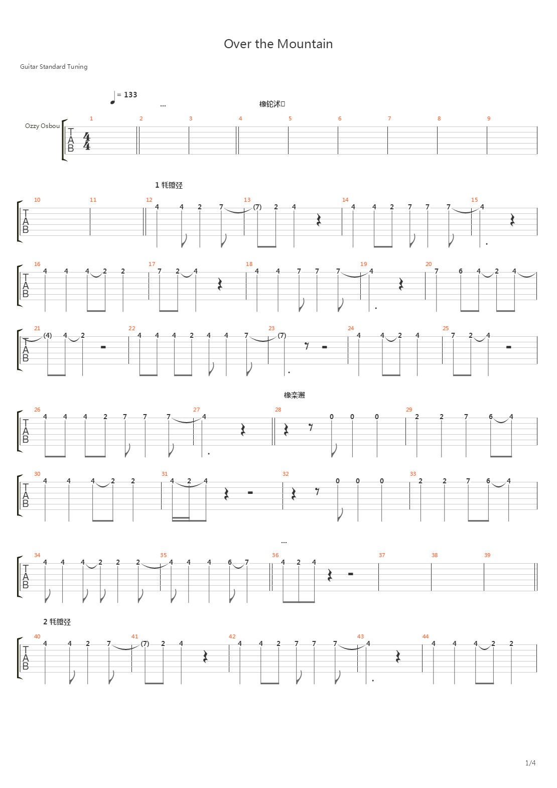 Over The Mountain吉他谱