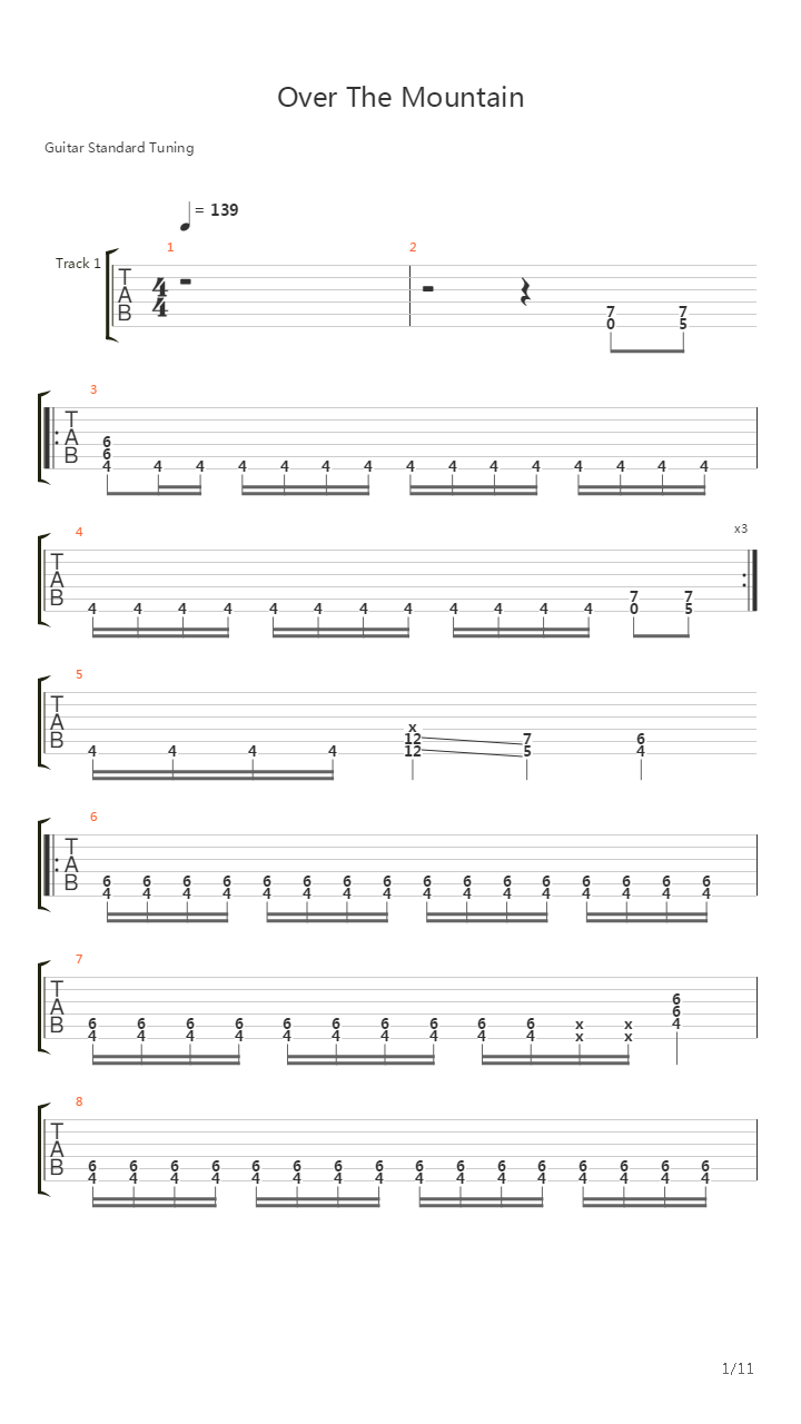 Over The Mountain吉他谱