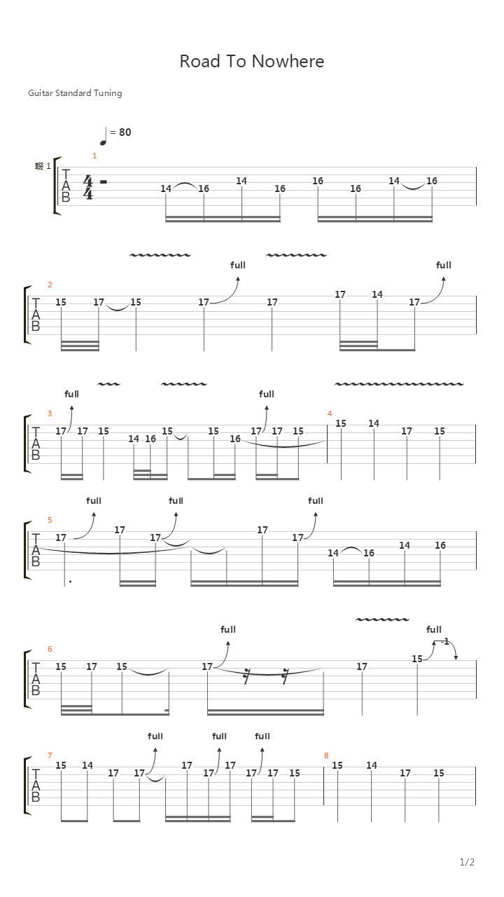 Road To Nowhere吉他谱