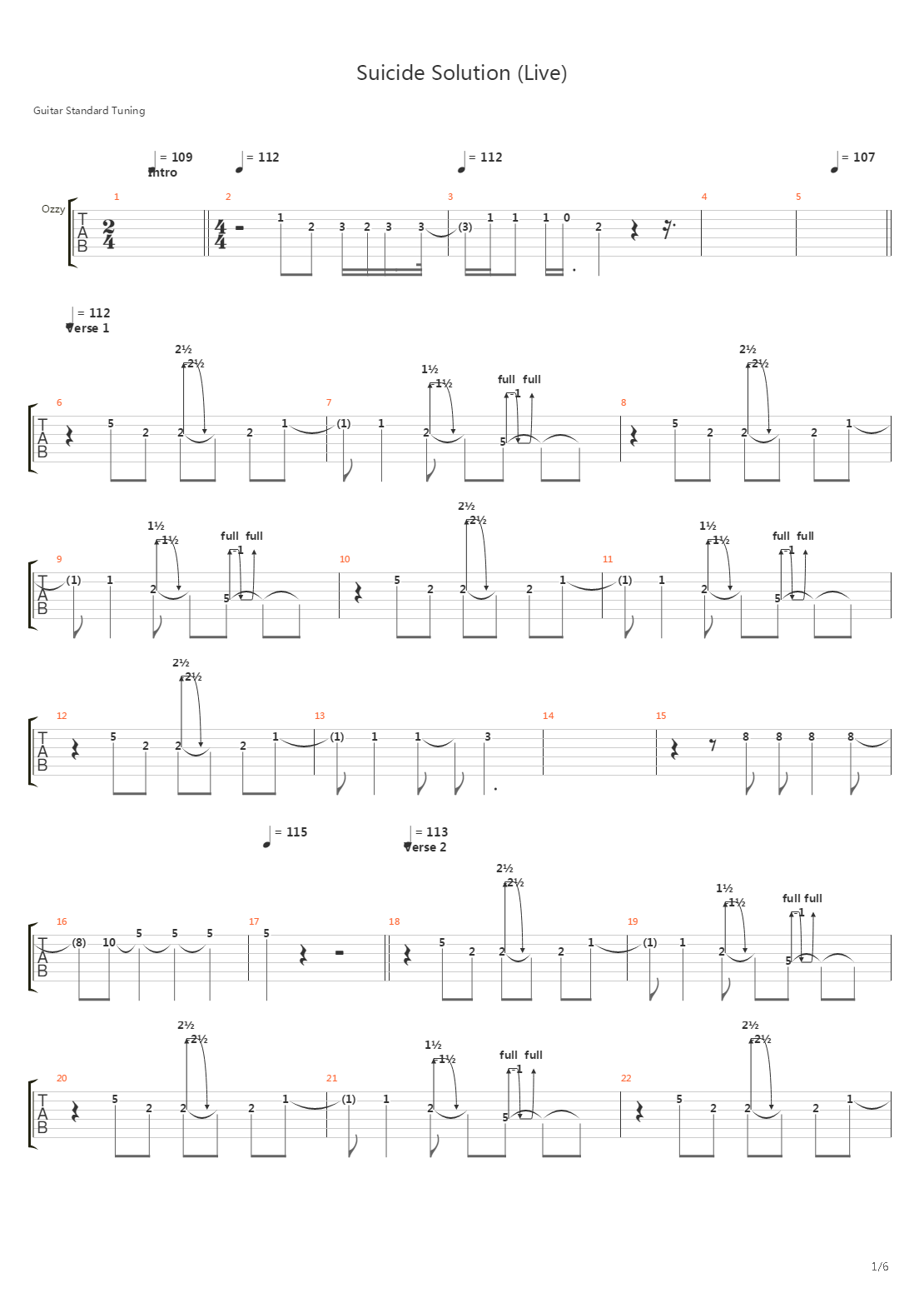 Suicide Solution (live)吉他谱
