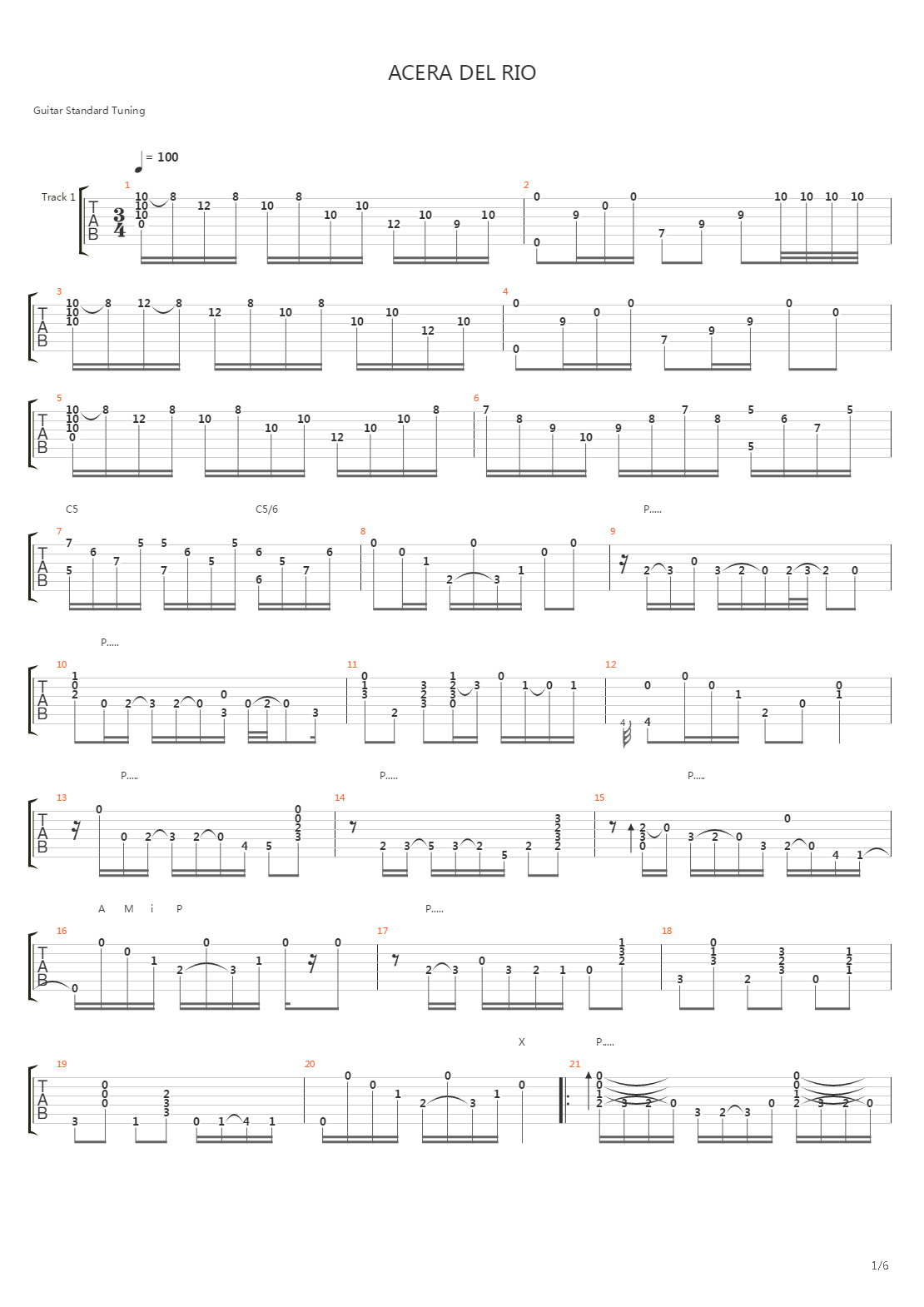 Acera Del Rio吉他谱