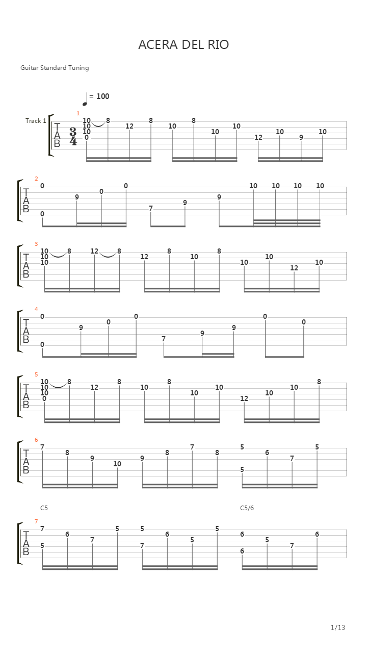 Acera Del Rio吉他谱