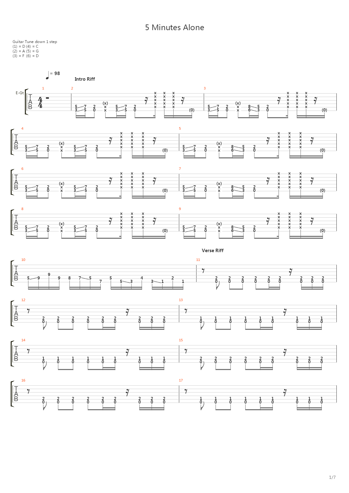 5 Minutes Alone吉他谱