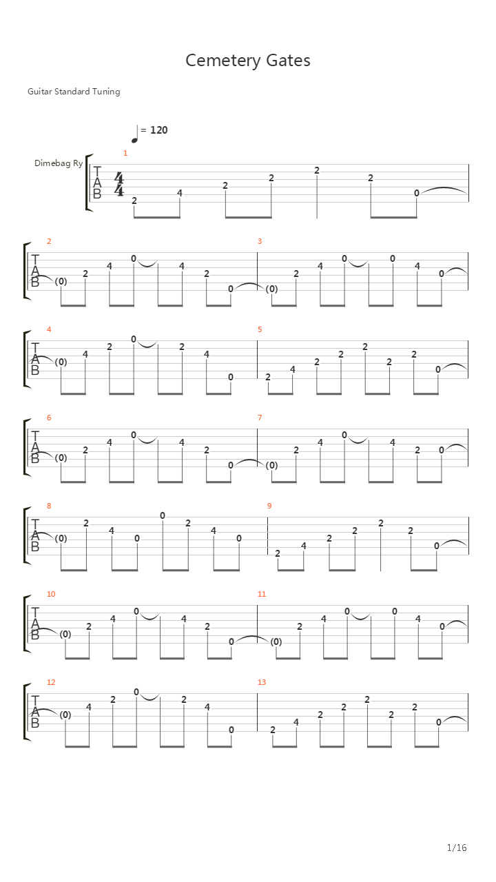 Cemetary Gates吉他谱