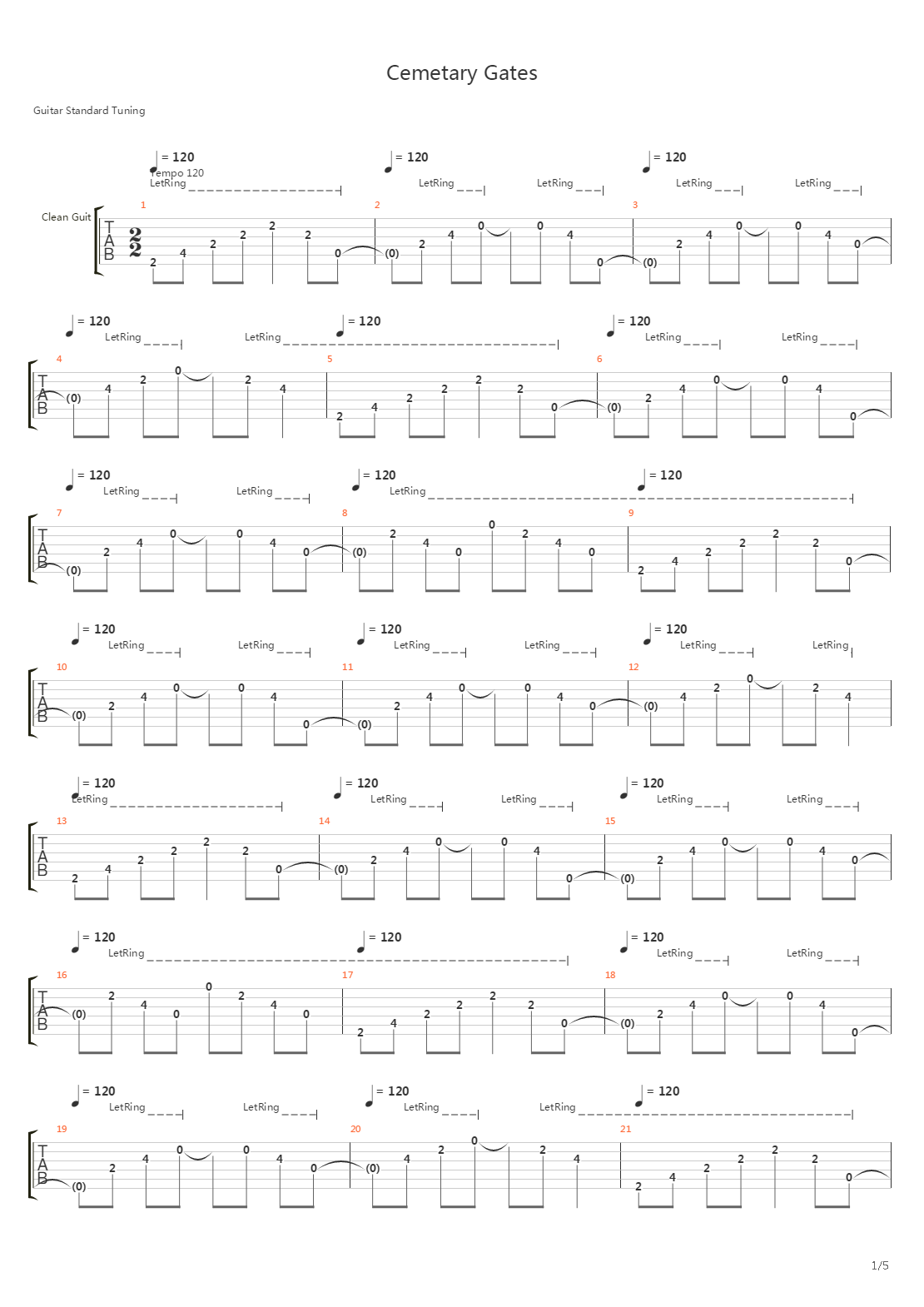 Cemetary Gates吉他谱