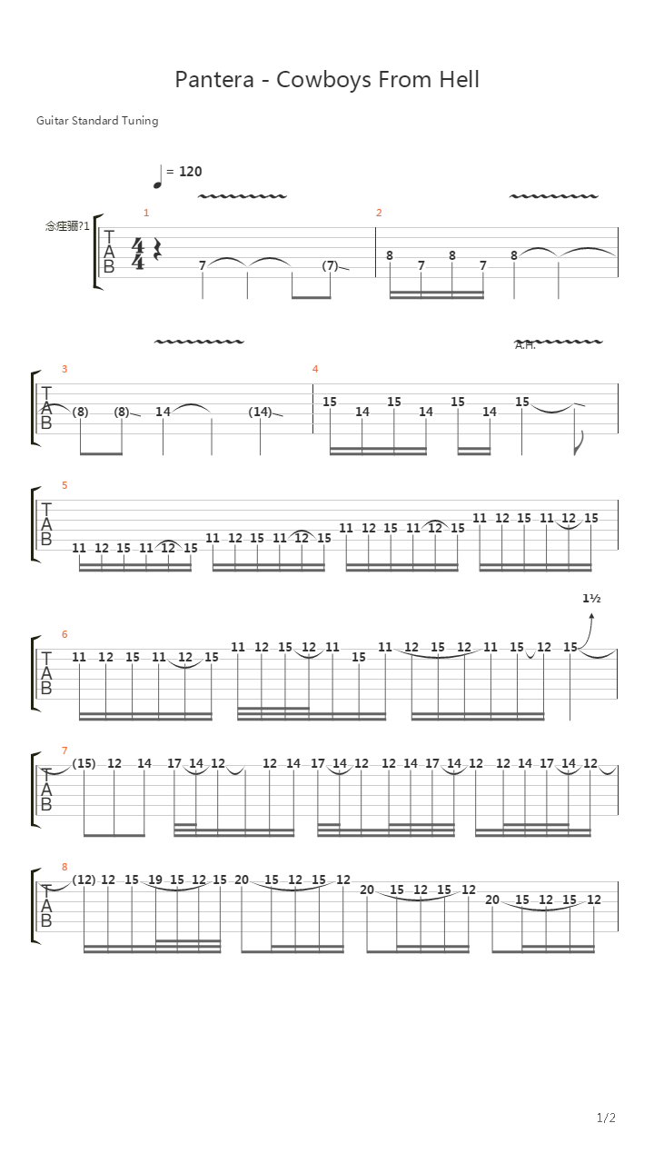 Cowboys From Hell (Solo played David Escobar)吉他谱