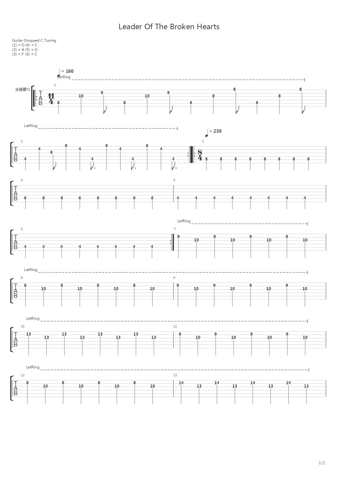 Leader Of The Broken Hearts吉他谱