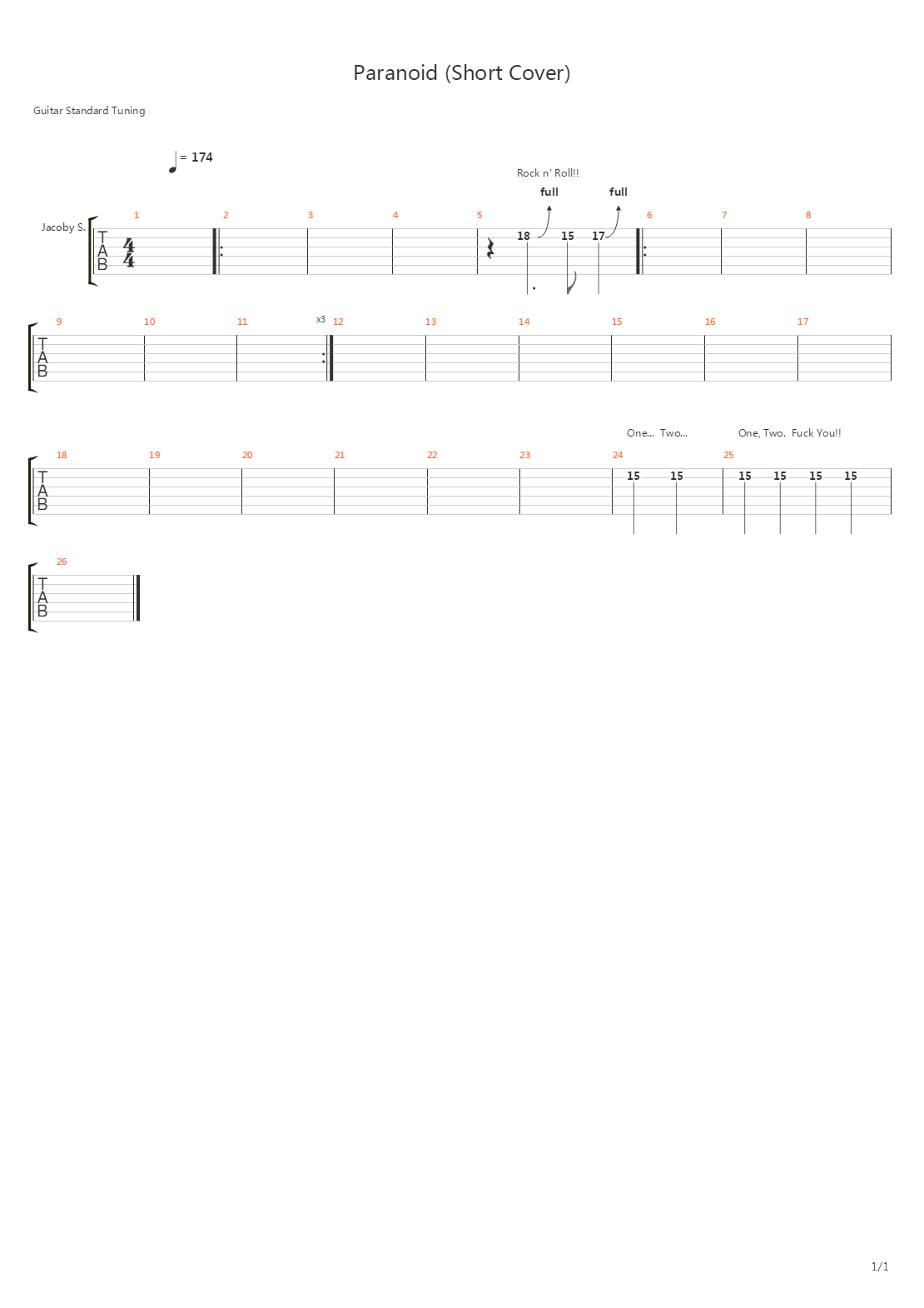 Paranoid (Short Black Sabbath Cover)吉他谱