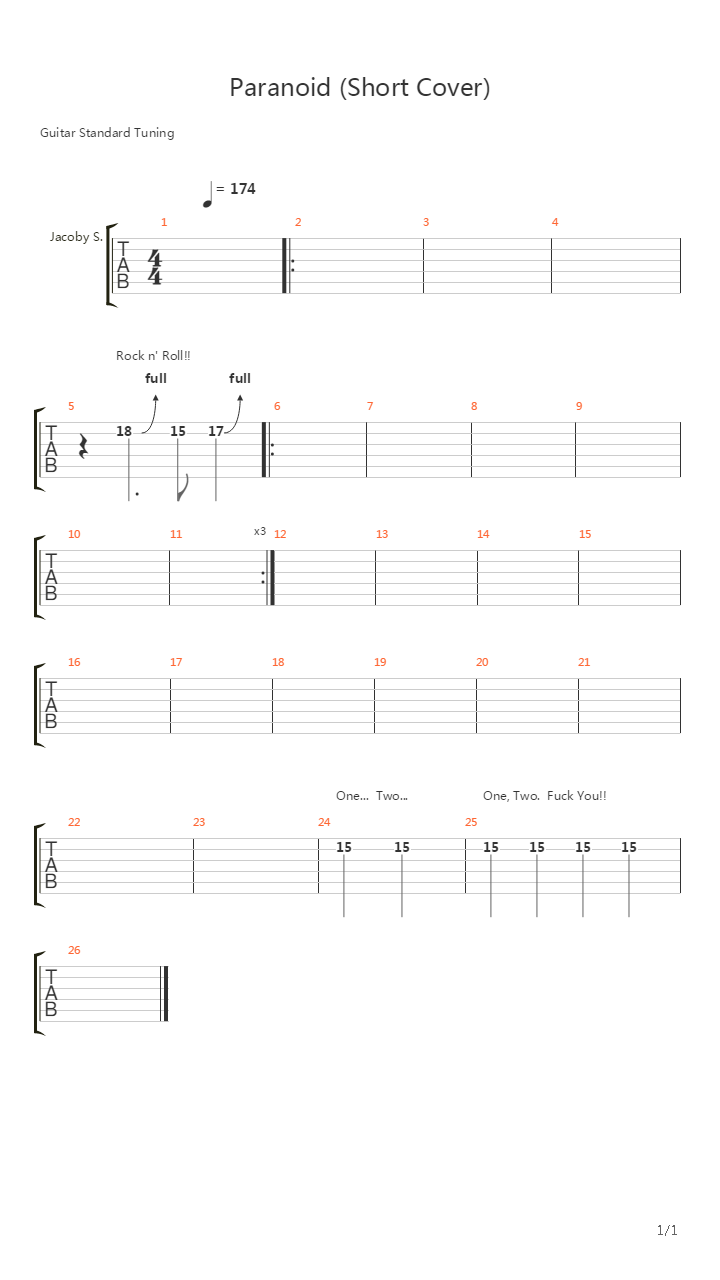 Paranoid (Short Black Sabbath Cover)吉他谱